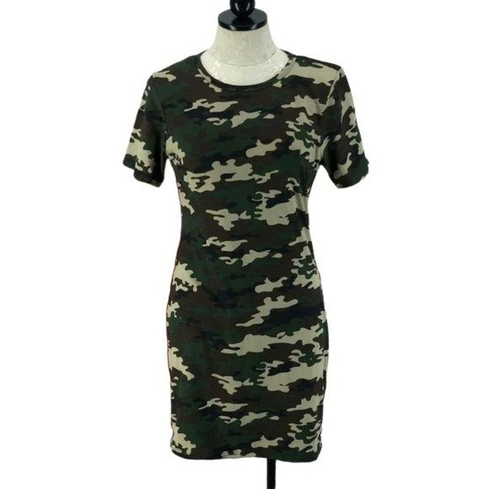 Bobbie Brooks Women's Camo Fitted Midi Striped Shirt Dress Size Small